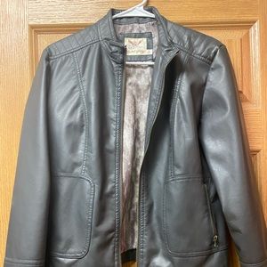 Gray leather jacket. Hardly worn. Like new!